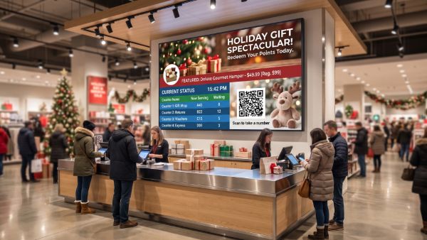 GOxCALL can be applied in retail, where shoppers scan a QR code to take a number and the gift counter serves by number.