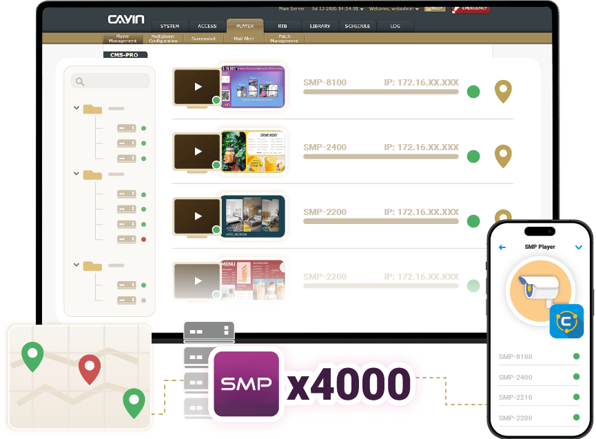 CMS Server Efficient Management of Multiple Digital Signage Players