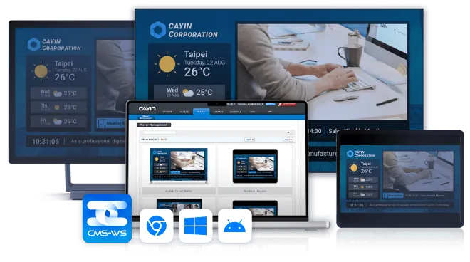 CAYIN CMS-WS, All for One Content Management Server Transform Any Devices into Powerful Digital Signage Players with CAYIN