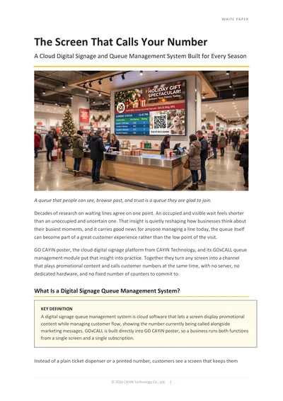 Screens that call the queue: a cloud digital signage and queue management system